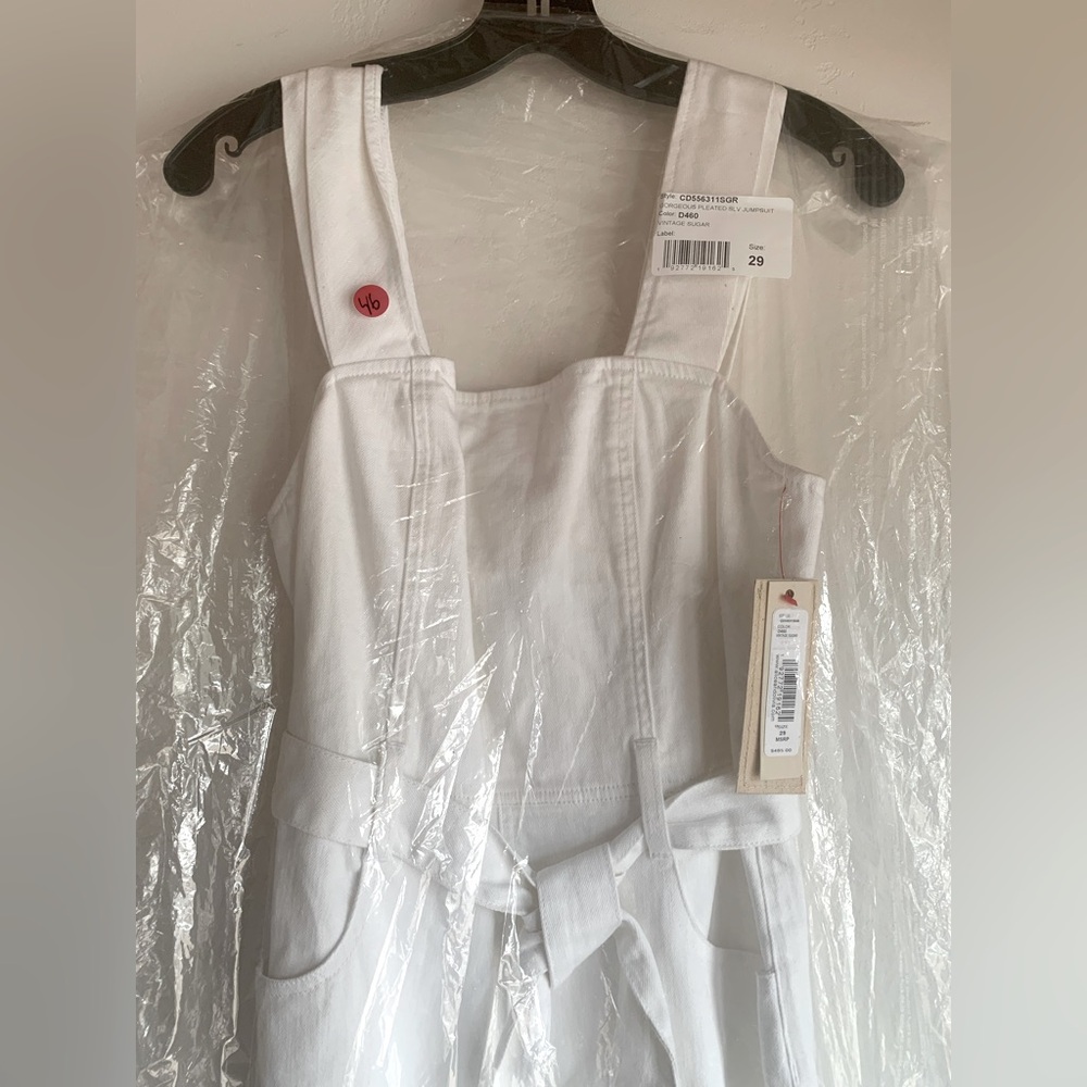 Alice + Olivia White Denim Jumpsuit Size 8 White Stretch Denim Jumpsuit Size 29 - Picture 12 of 15